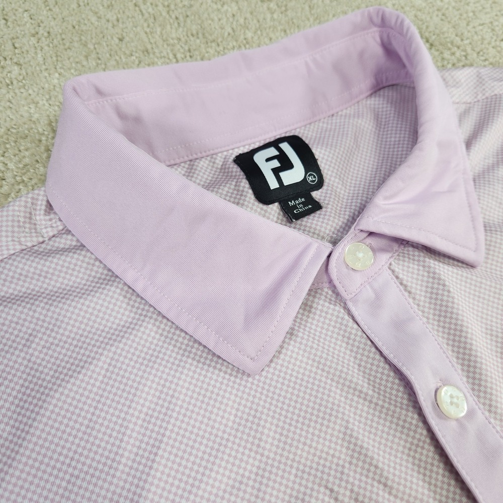 FootJoy Polo Shirt Mens XL Lisle Mini Check Performance Quick Dry Pink‎ Stretch